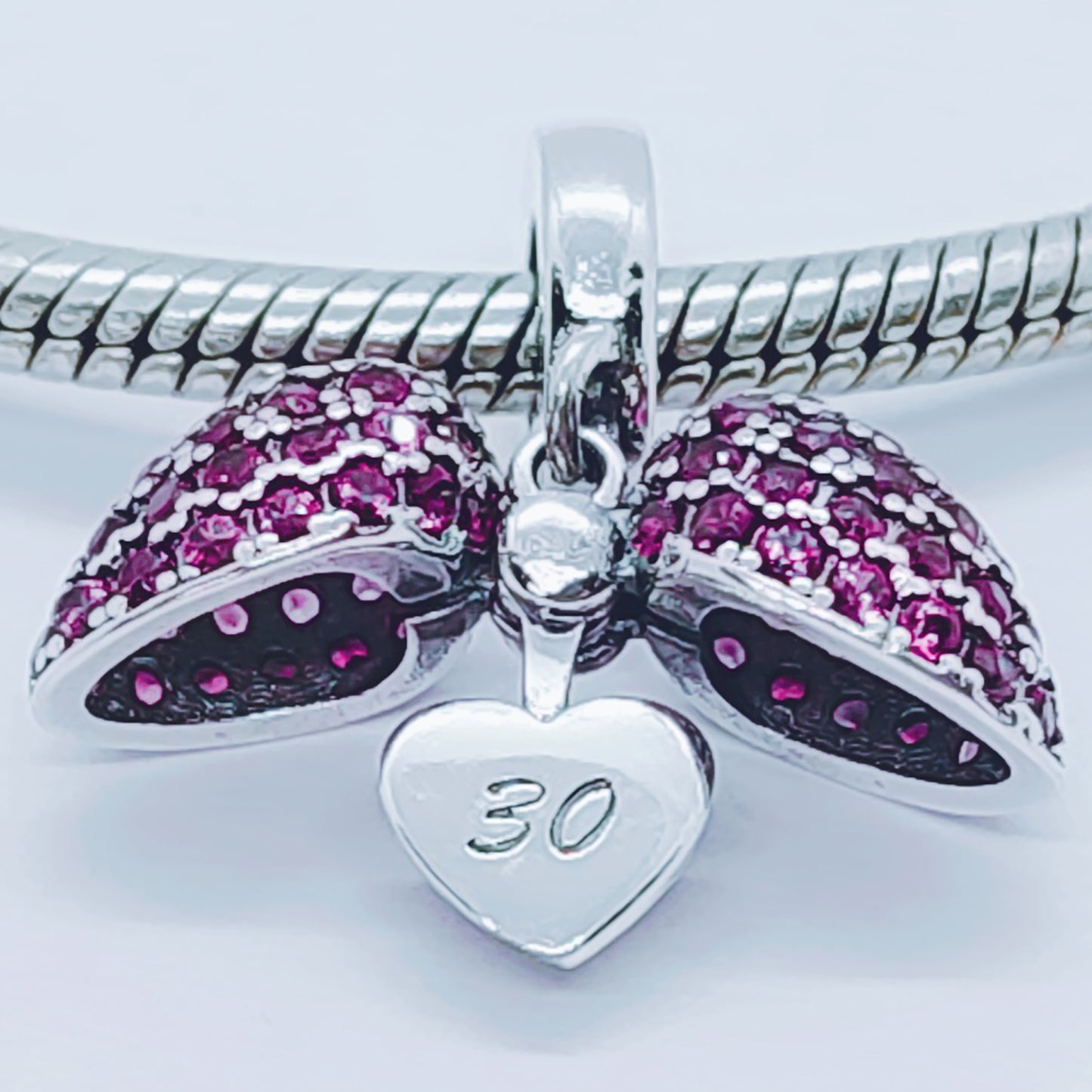 30th Birthday Necklace. Pendant also fits Pandora Bracelet.  30 Age Necklace available in 4 colours