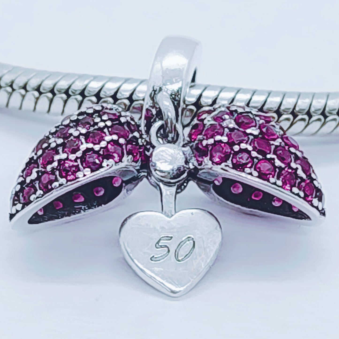 50th Birthday Necklace. Pendant also fits Pandora Bracelet.  50 Age Necklace available in 4 colours