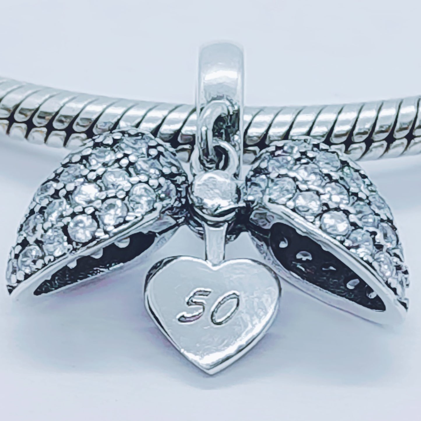 50th Birthday Necklace. Pendant also fits Pandora Bracelet.  50 Age Necklace available in 4 colours