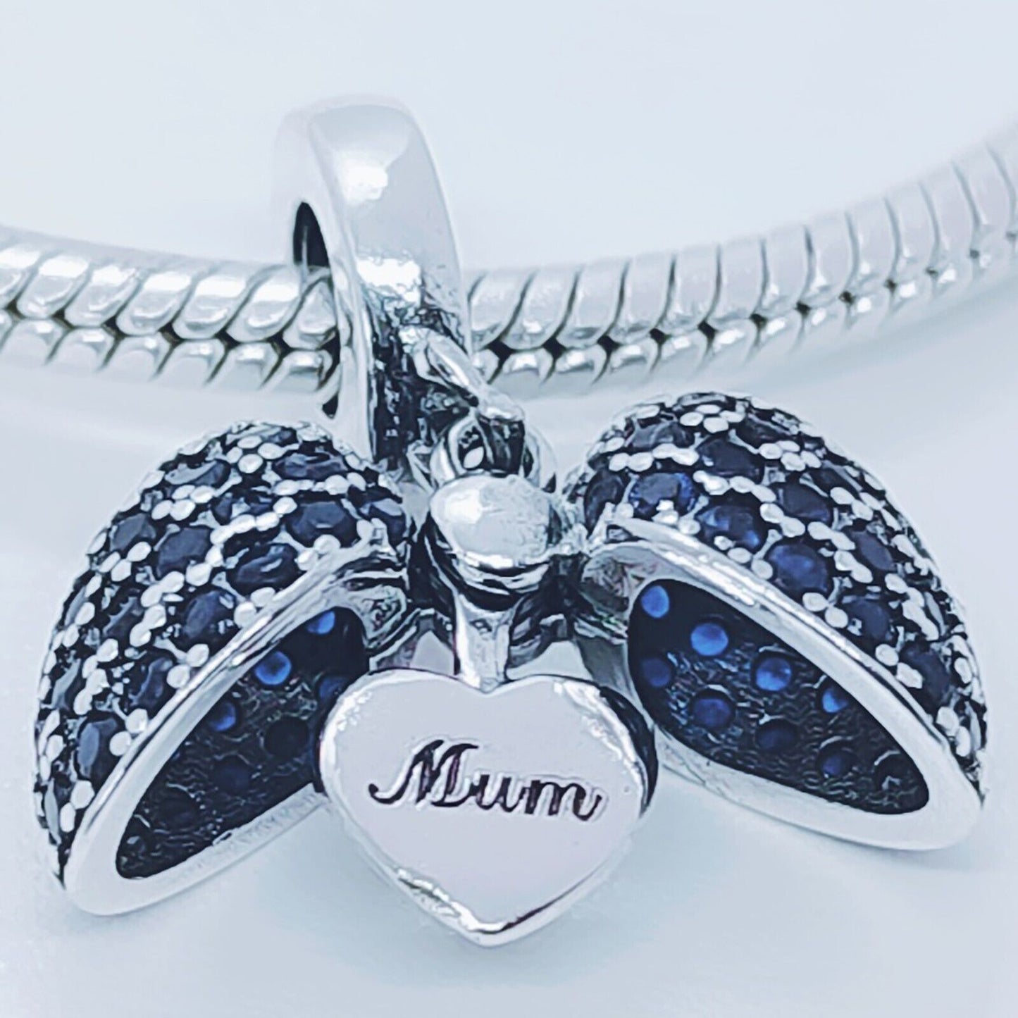 Mum I Love You Heart Charm for Pandora Bracelet or Necklace. 925 Sterling Silver Pendant