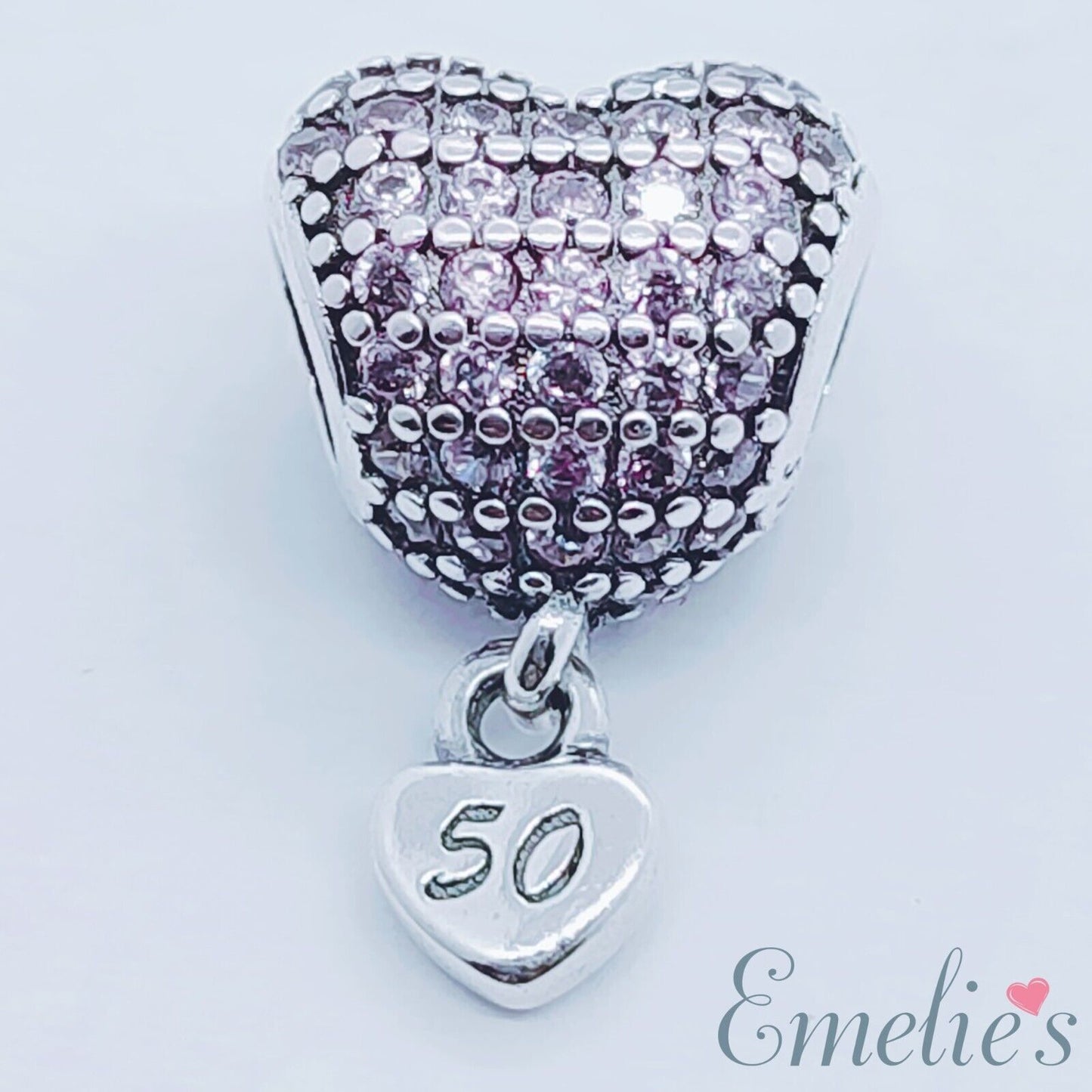 50 Birthday Charm for Pandora Bracelet. 50th Birthday Sterling Silver Charm