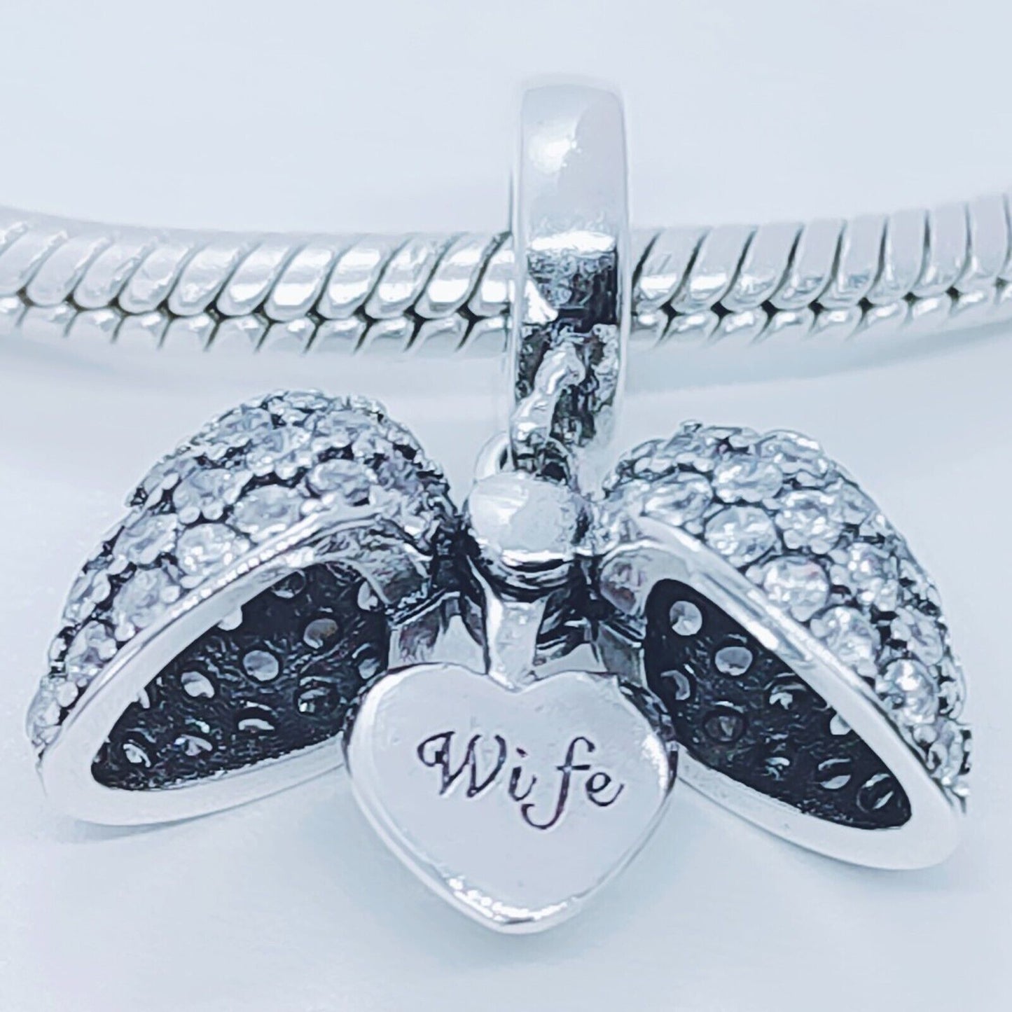 Wife Heart Charm Locket for Pandora Bracelet or Necklace. 925 Sterling Silver