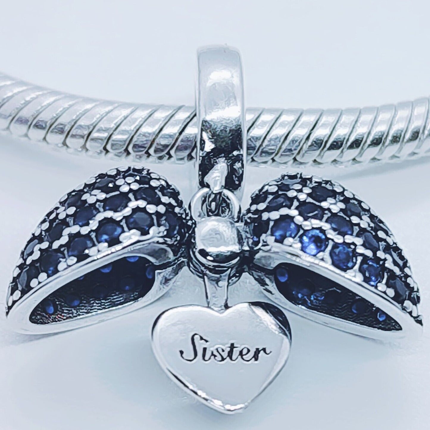 Sister I Love You Heart Charm for Pandora Bracelet or Necklace. 925 Sterling Silver