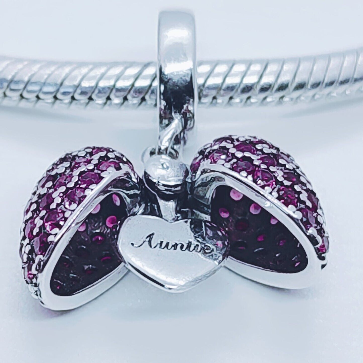 Auntie Heart Charm Locket for Pandora Bracelet or Necklace. 925 Sterling Silver