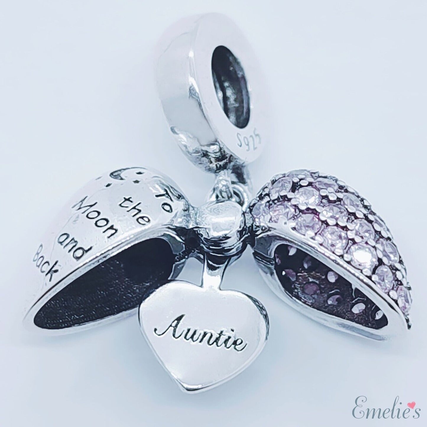 Auntie I Love You to the Moon and Back Charm for Pandora Bracelet. Locket Charm