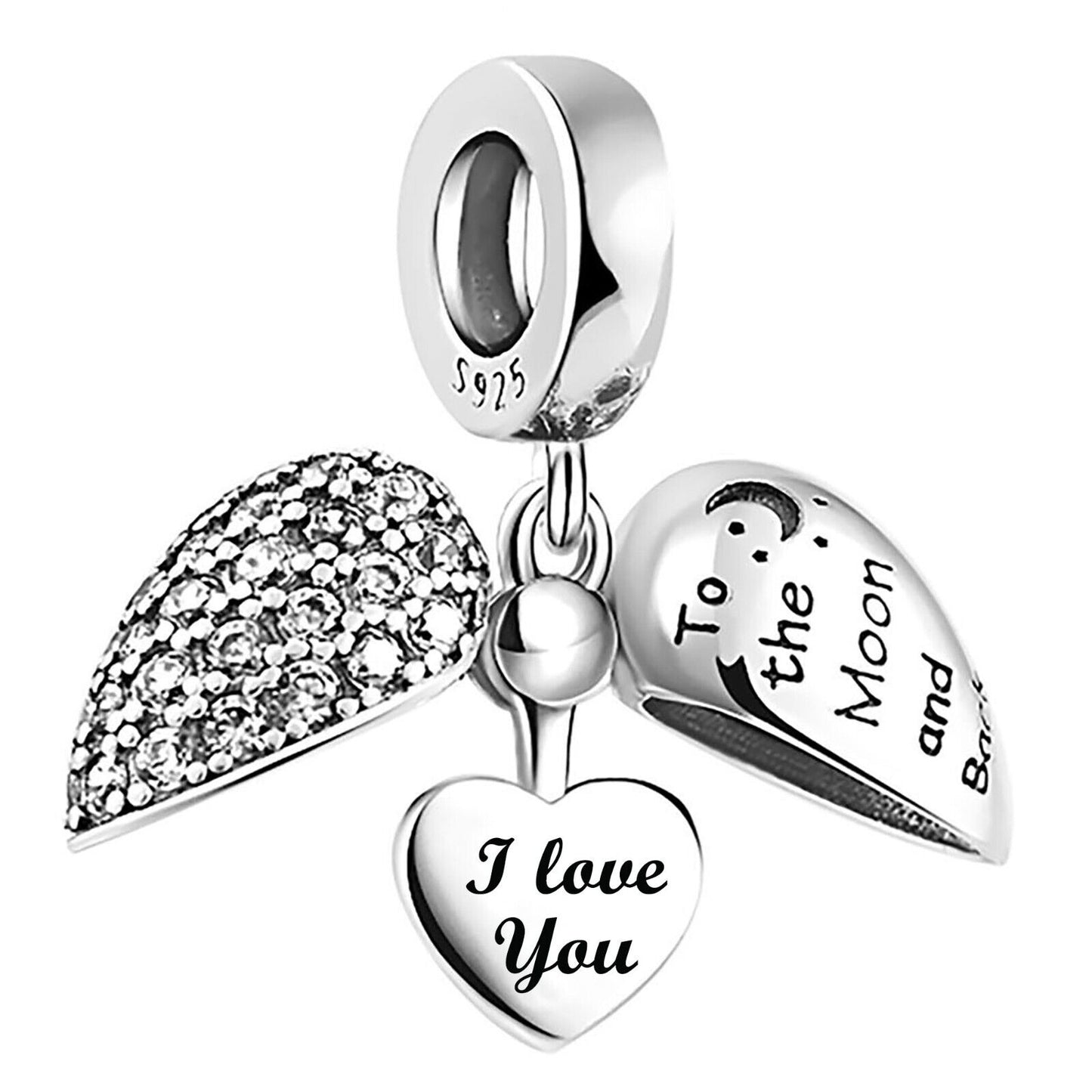 I Love You Charm for Pandora Bracelet or Necklace. Locket Charm