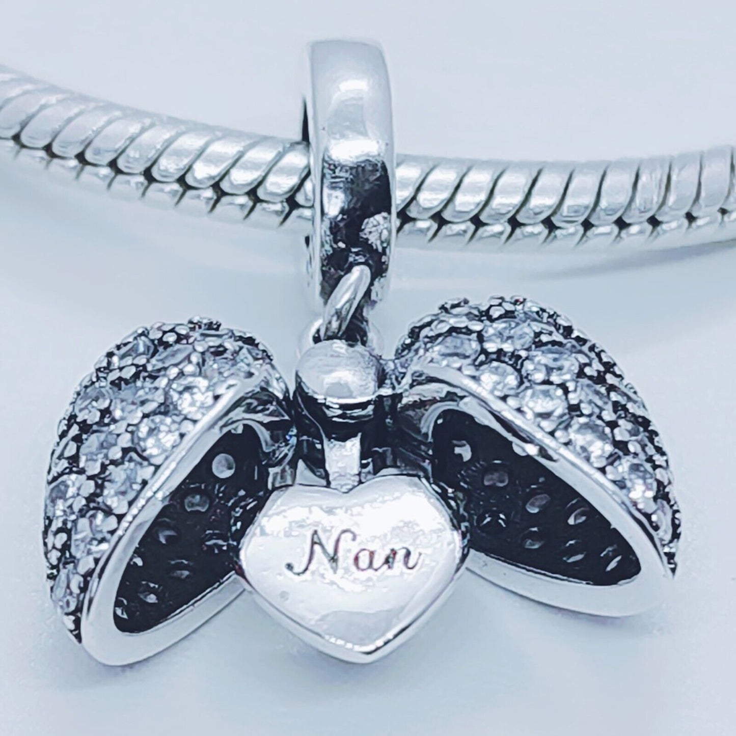 Nan I Love You Heart Charm for Pandora Bracelet or Necklace. 925 Sterling Silver Pendant