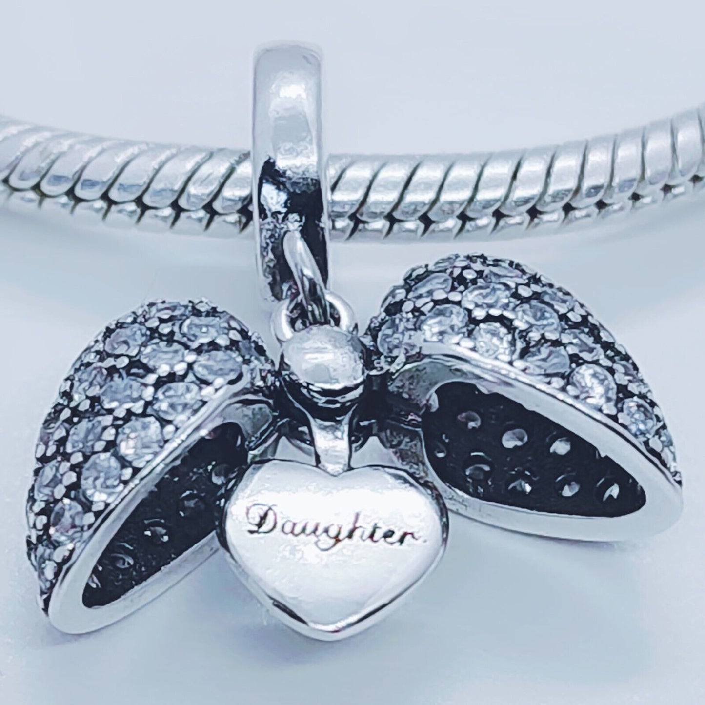 Daughter I Love You Heart Charm for Pandora Bracelet or Necklace. 925 Sterling Silver