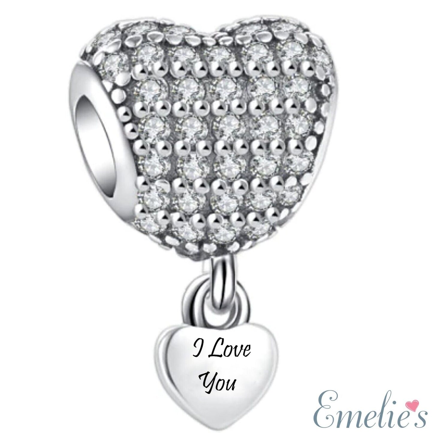 I Love You Heart Charm for Pandora Bracelet. Sterling Silver I Love You Gift