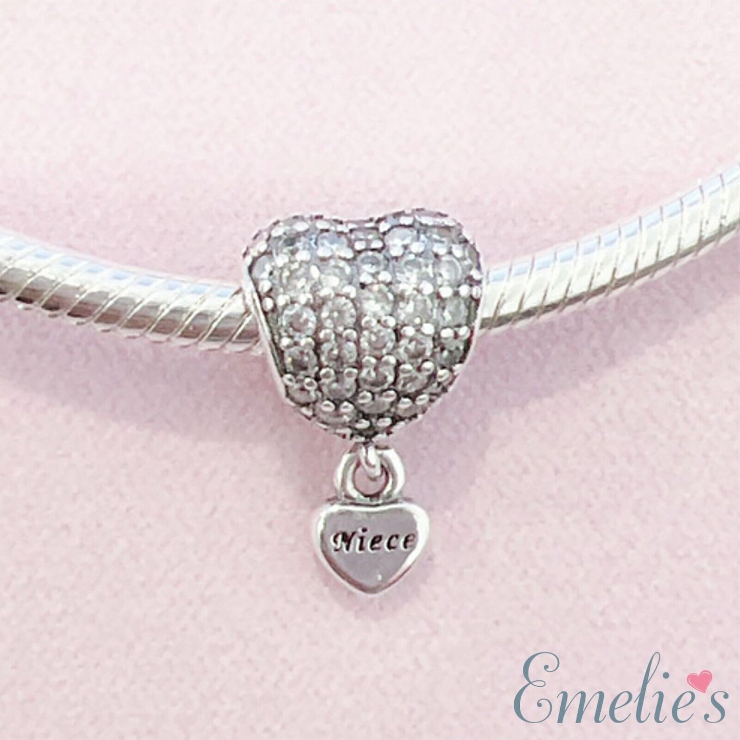 Niece Charm for Pandora Bracelet. Crystal 925 Sterling Silver. Niece gift