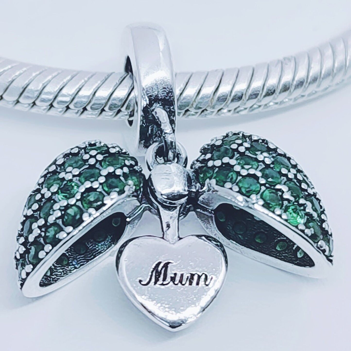 Mum I Love You Heart Charm for Pandora Bracelet or Necklace. 925 Sterling Silver Pendant