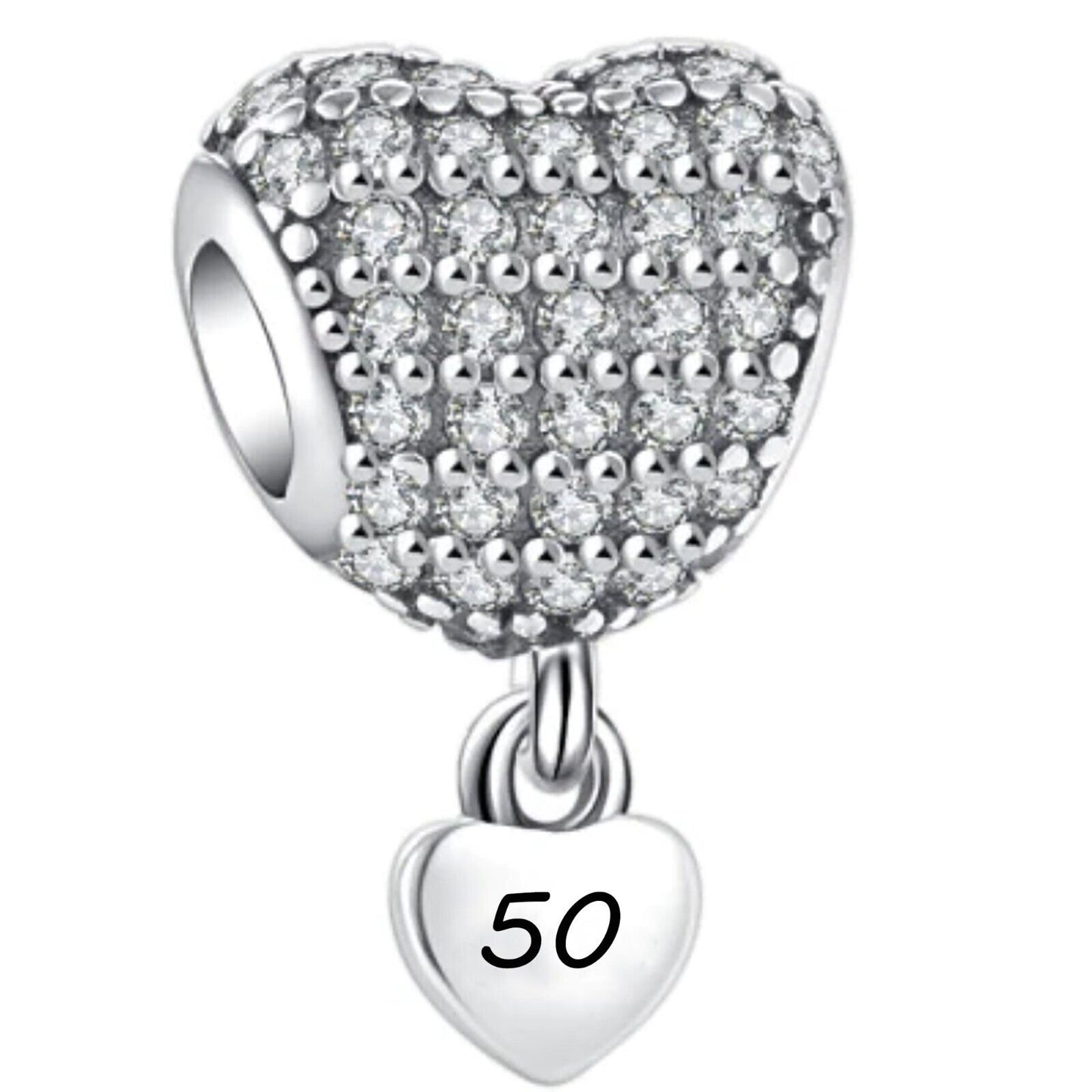 50 Birthday Charm for Pandora Bracelet. 50th Birthday Sterling Silver Charm