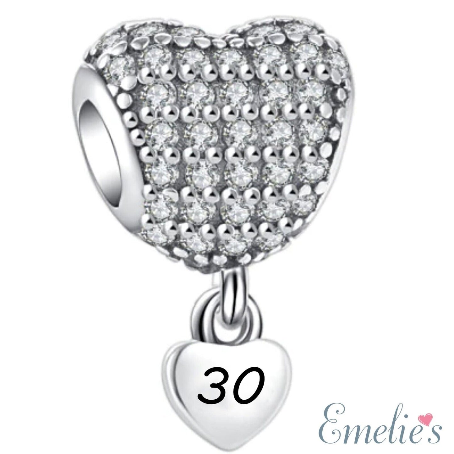 30th Charm for Pandora Bracelet. 30 Birthday Age Sterling Silver Charm