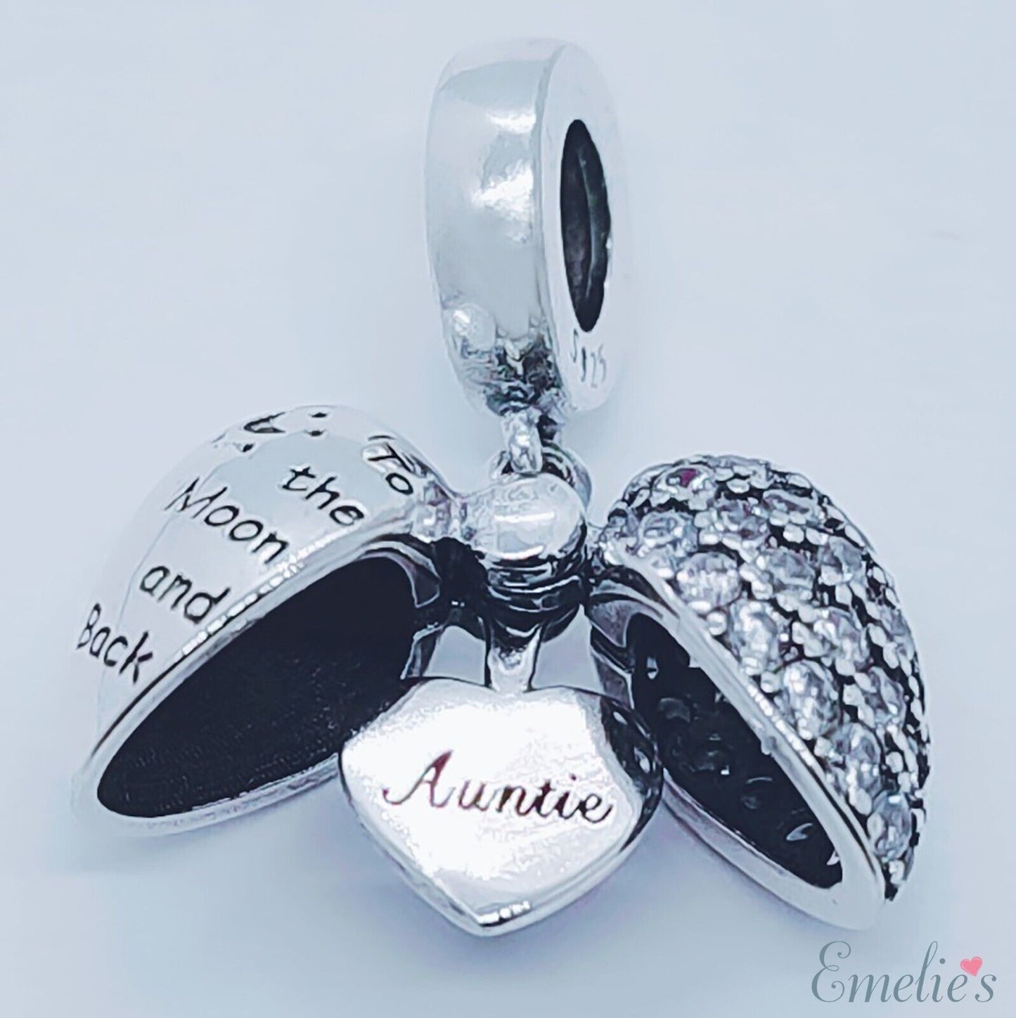 Auntie I Love You to the Moon and Back Charm for Pandora Bracelet. Locket Charm