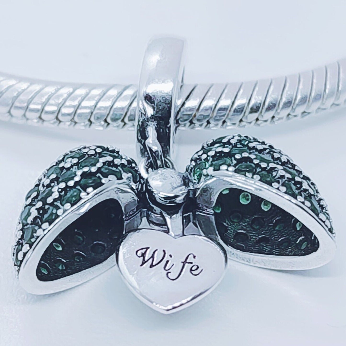 Wife Heart Charm Locket for Pandora Bracelet or Necklace. 925 Sterling Silver