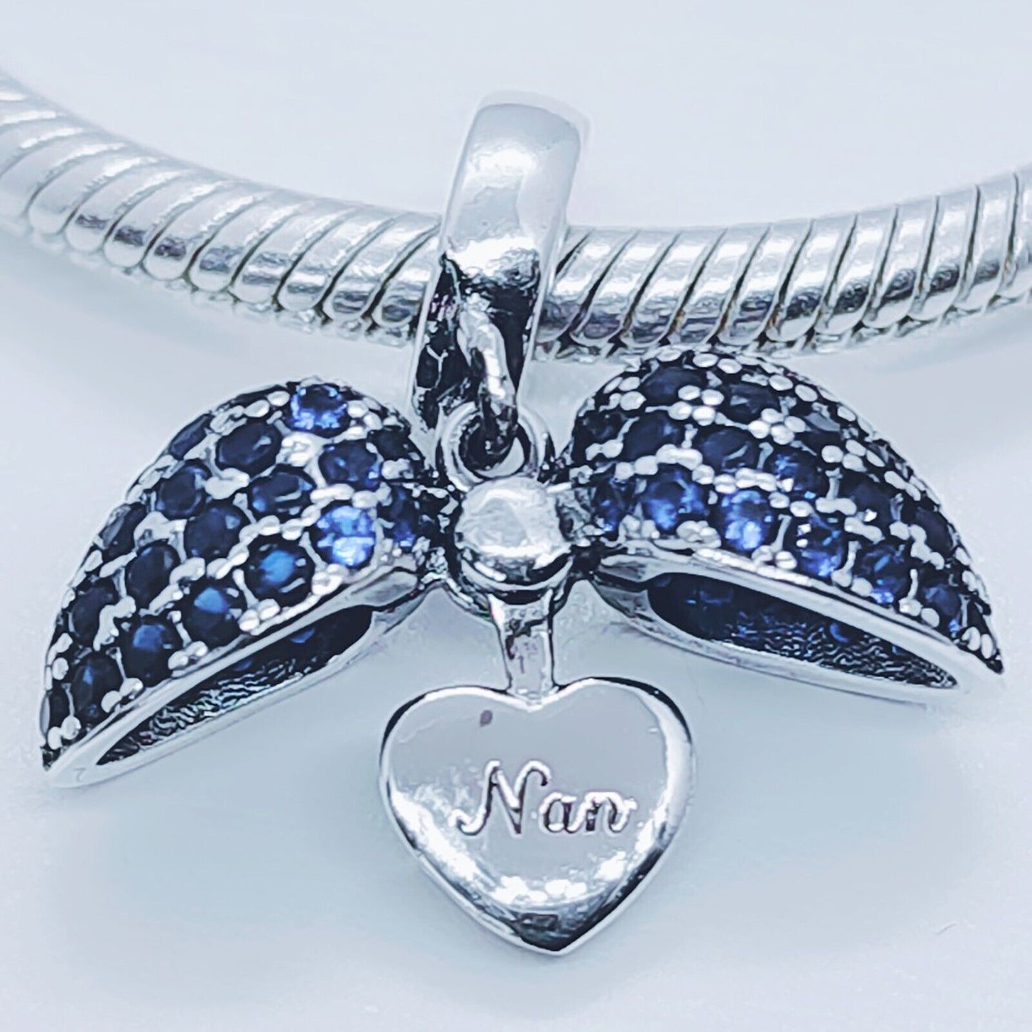 Nan I Love You Heart Charm for Pandora Bracelet or Necklace. 925 Sterling Silver Pendant