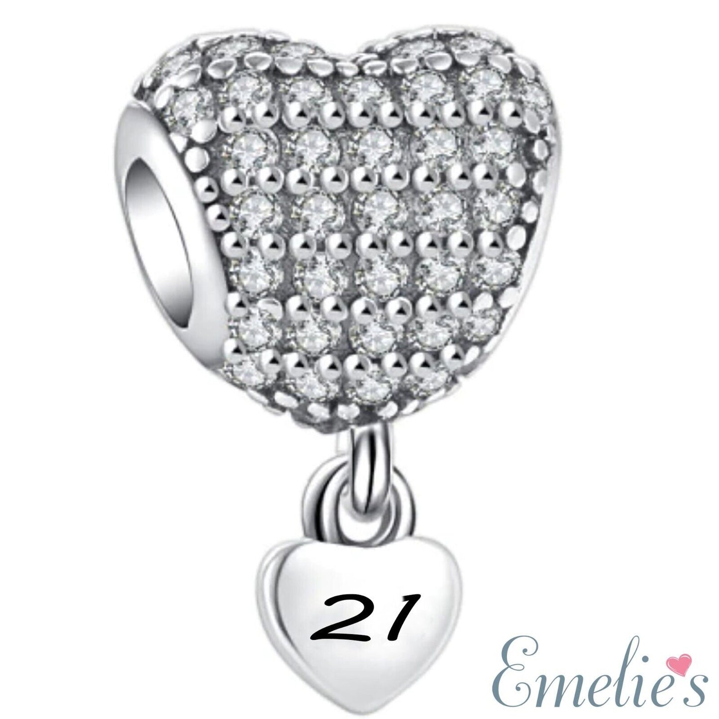 21 Birthday Charm for Pandora Bracelet. 21st Birthday Sterling Silver Charm