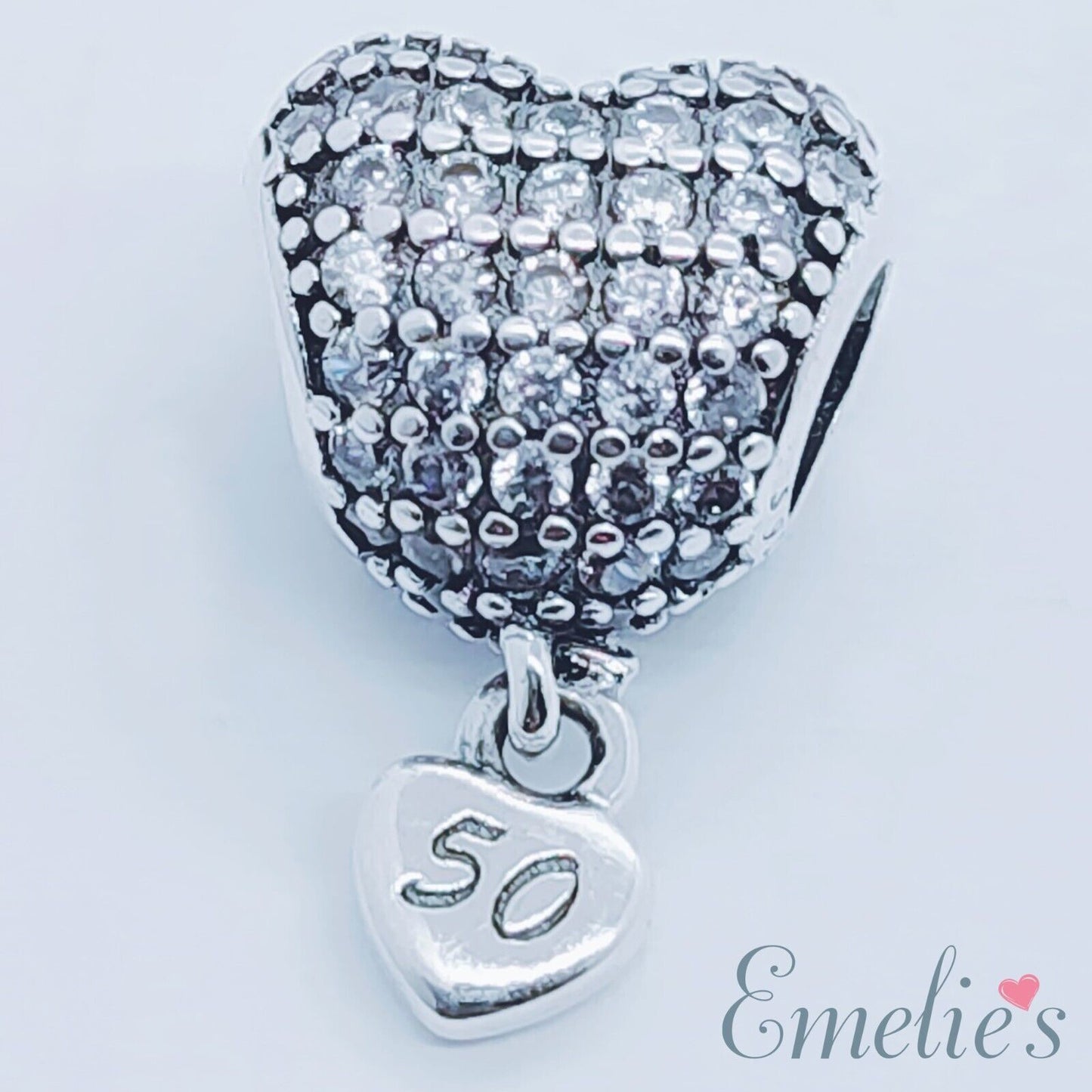 50 Birthday Charm for Pandora Bracelet. 50th Birthday Sterling Silver Charm