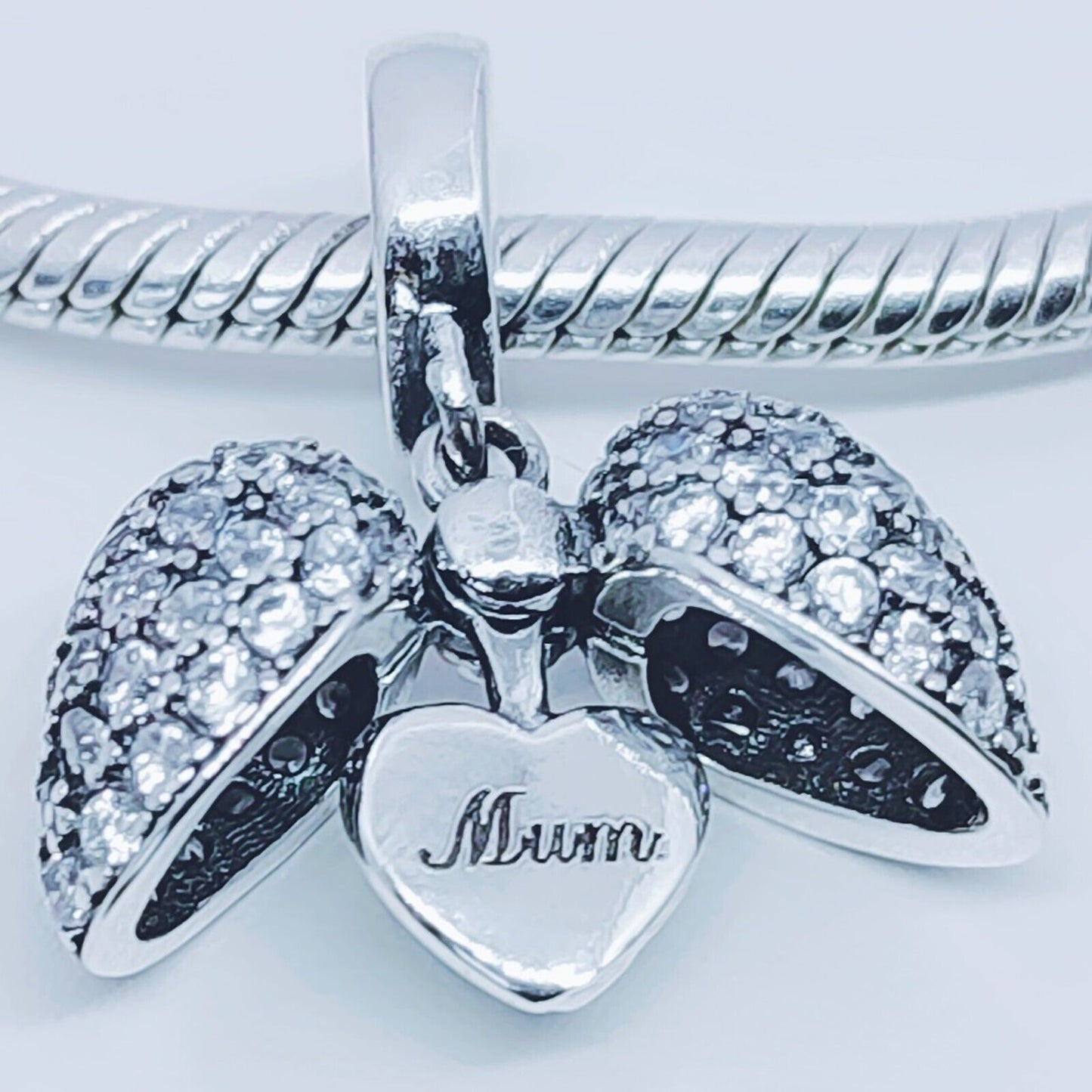 Mum I Love You Heart Charm for Pandora Bracelet or Necklace. 925 Sterling Silver Pendant