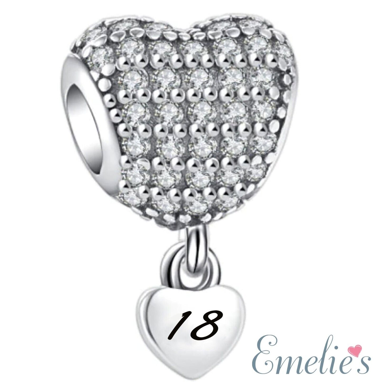 18 Birthday Charm for Pandora Bracelet. 18th Birthday Age Sterling Silver Charm