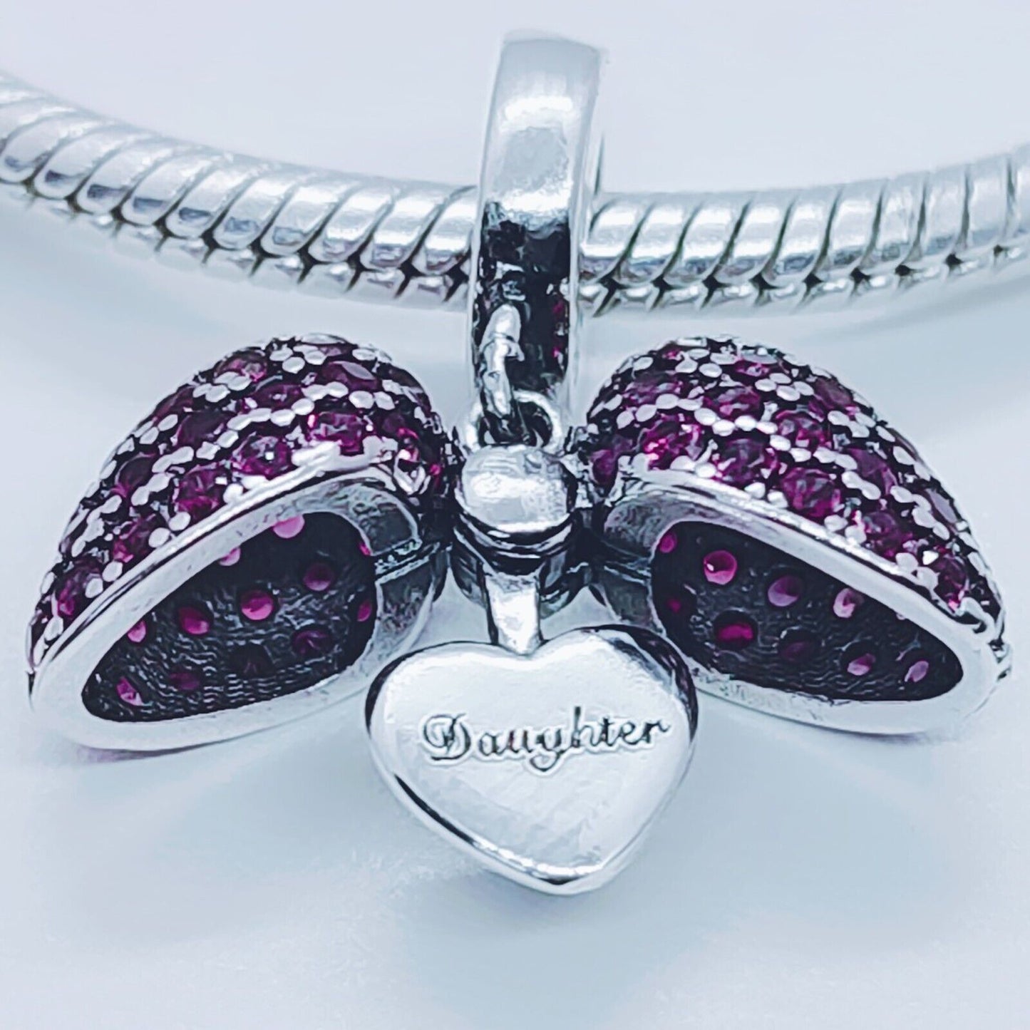 Daughter I Love You Heart Charm for Pandora Bracelet or Necklace. 925 Sterling Silver