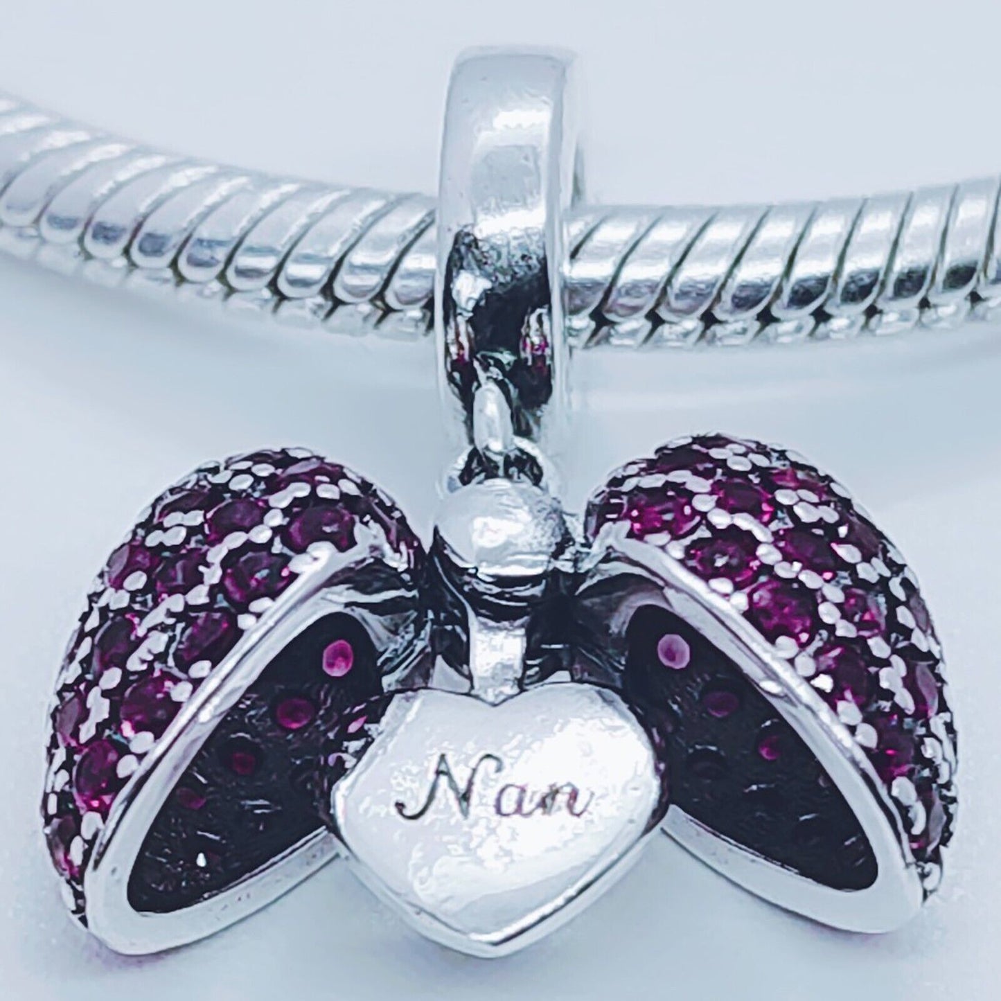 Nan I Love You Heart Charm for Pandora Bracelet or Necklace. 925 Sterling Silver Pendant