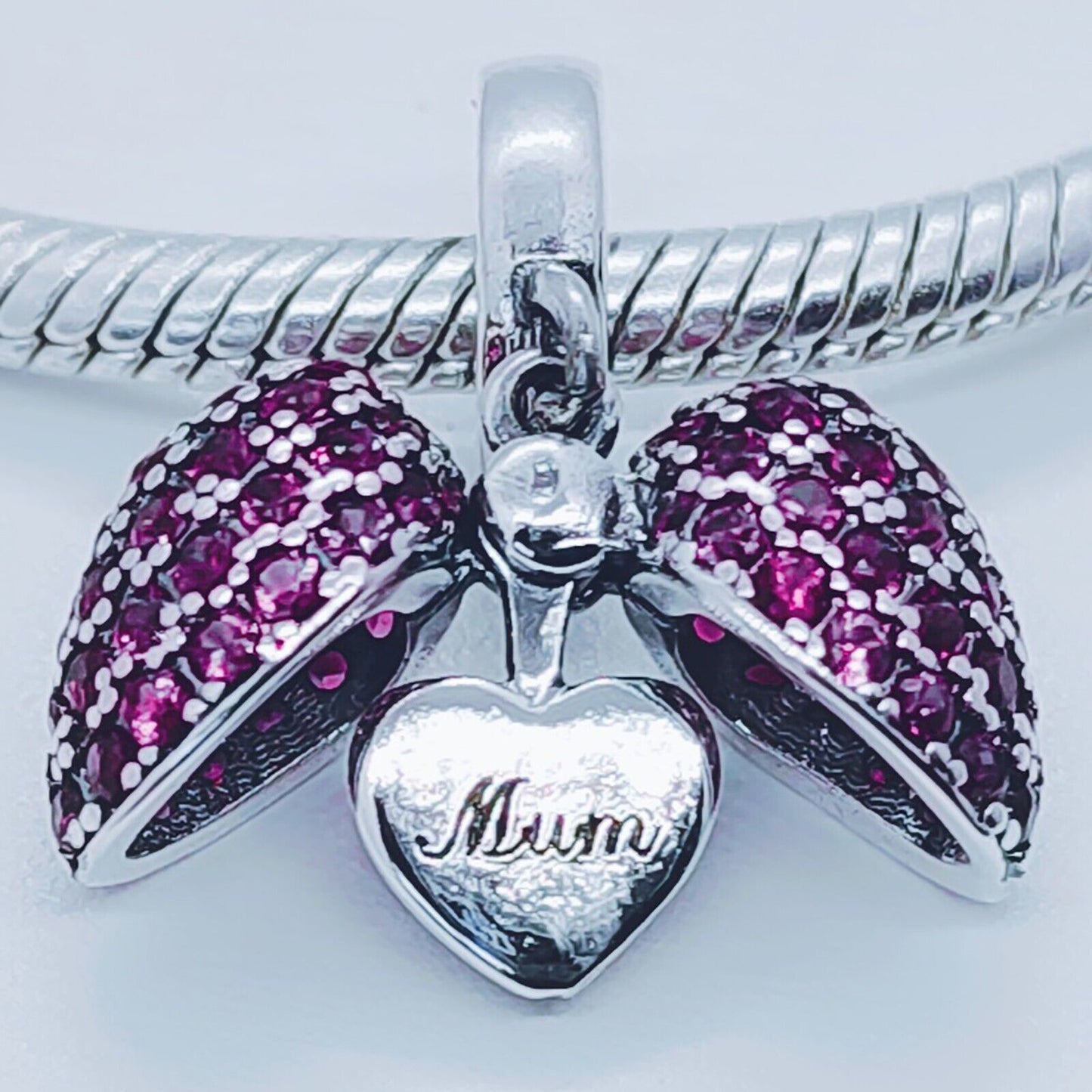 Mum I Love You Heart Charm for Pandora Bracelet or Necklace. 925 Sterling Silver Pendant