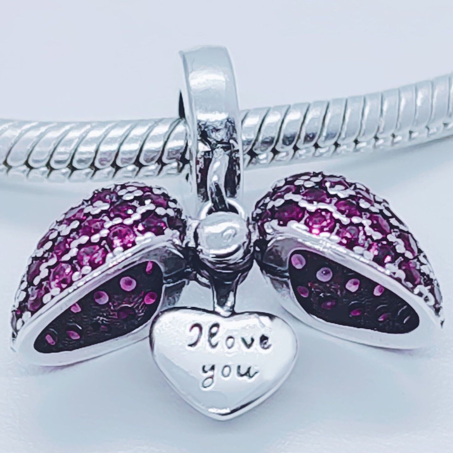 I Love You Heart Charm for Pandora Bracelet or Necklace. 925 Sterling Silver