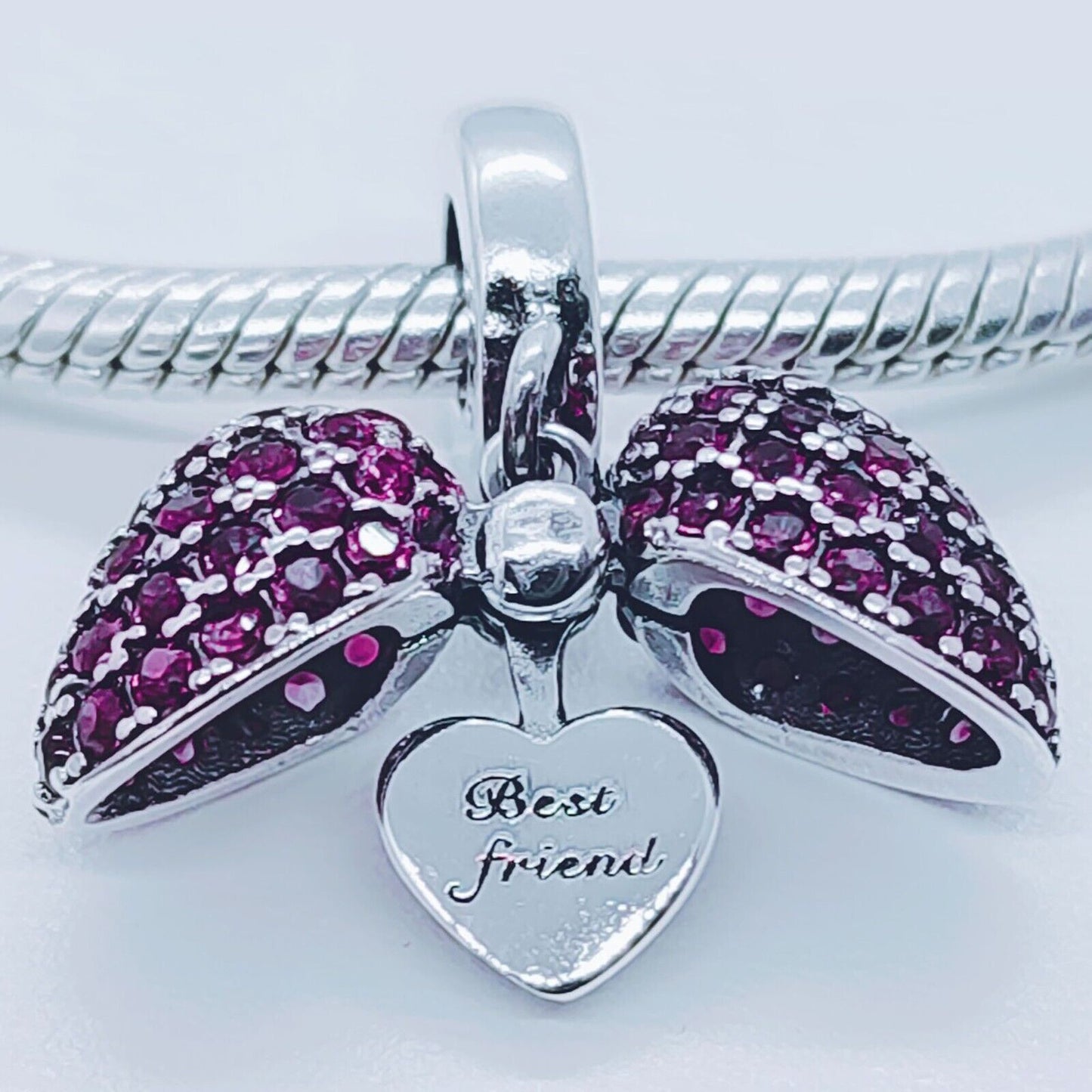 Best Friends Heart Charm for Pandora Bracelet or Necklace. 925 Sterling Silver