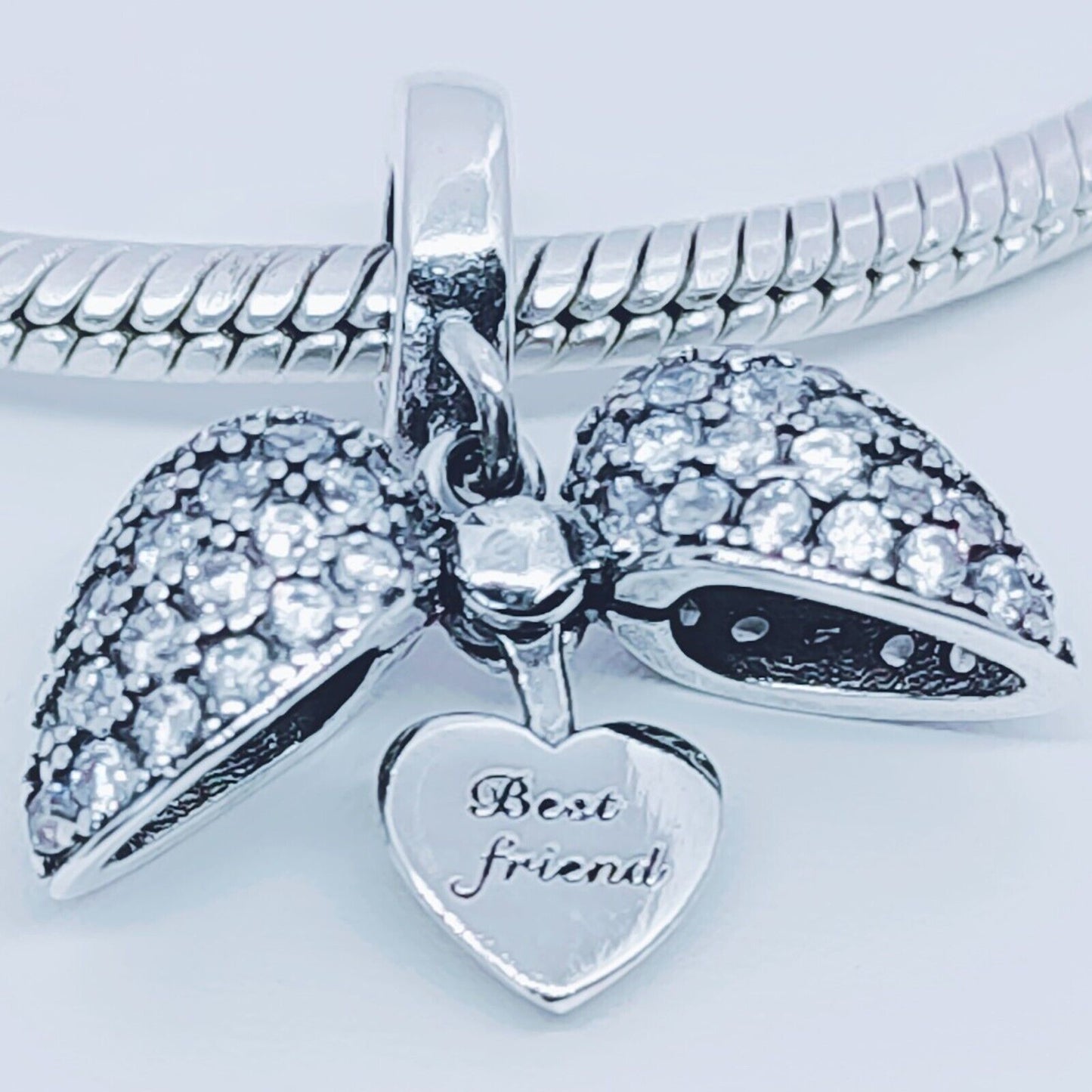 Best Friends Heart Charm for Pandora Bracelet or Necklace. 925 Sterling Silver