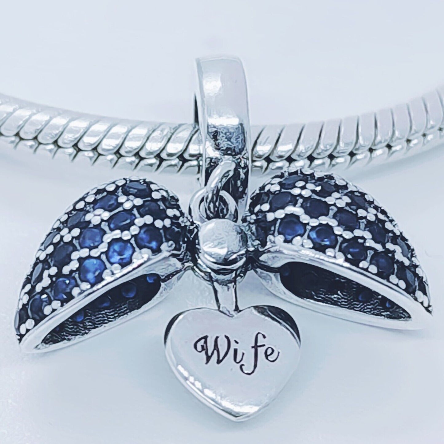 Wife Heart Charm Locket for Pandora Bracelet or Necklace. 925 Sterling Silver