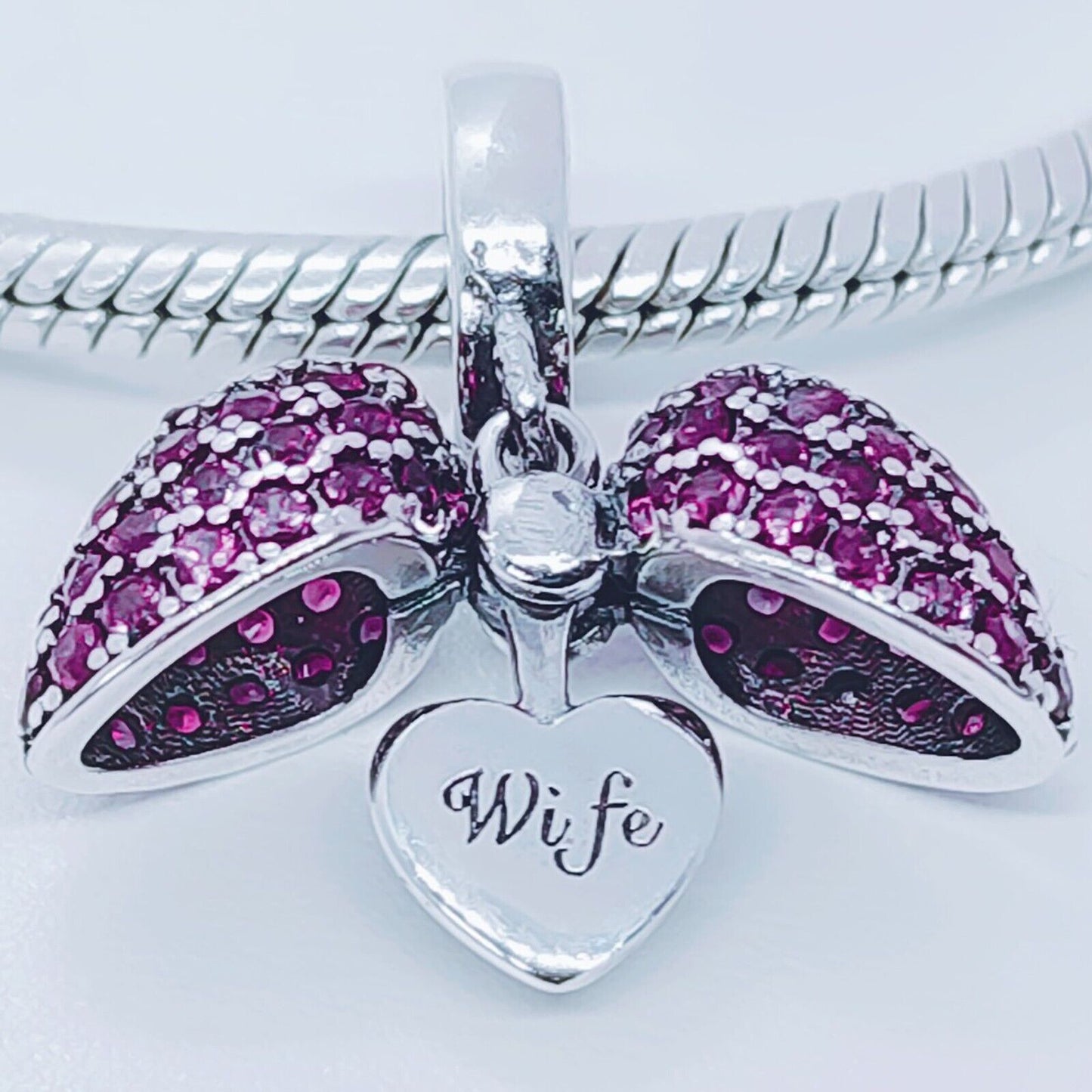 Wife Heart Charm Locket for Pandora Bracelet or Necklace. 925 Sterling Silver