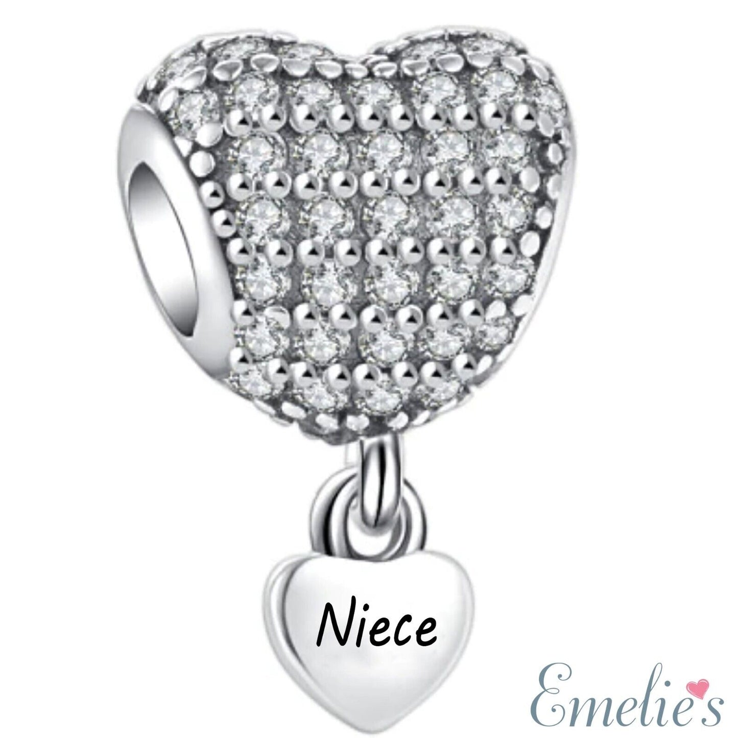 Niece Charm for Pandora Bracelet. Crystal 925 Sterling Silver. Niece gift