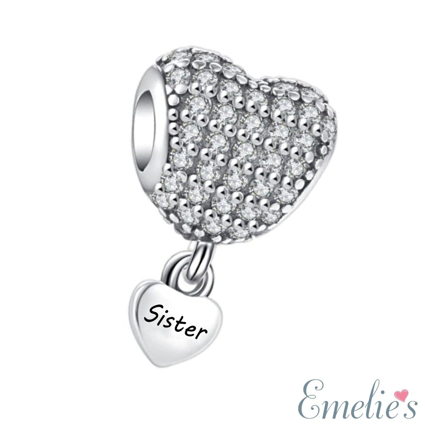 Sister Charm for Pandora Bracelet. Crystal 925 Sterling Silver. Sister Gift