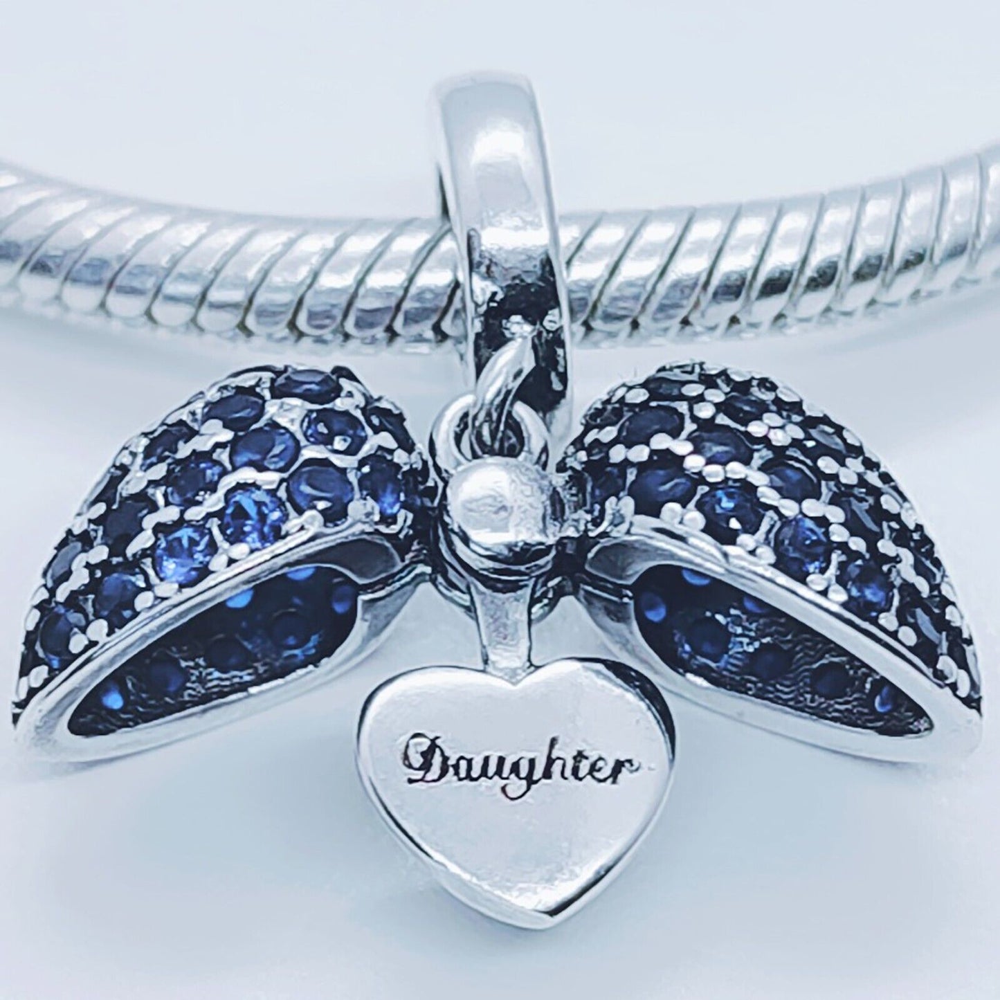 Daughter I Love You Heart Charm for Pandora Bracelet or Necklace. 925 Sterling Silver