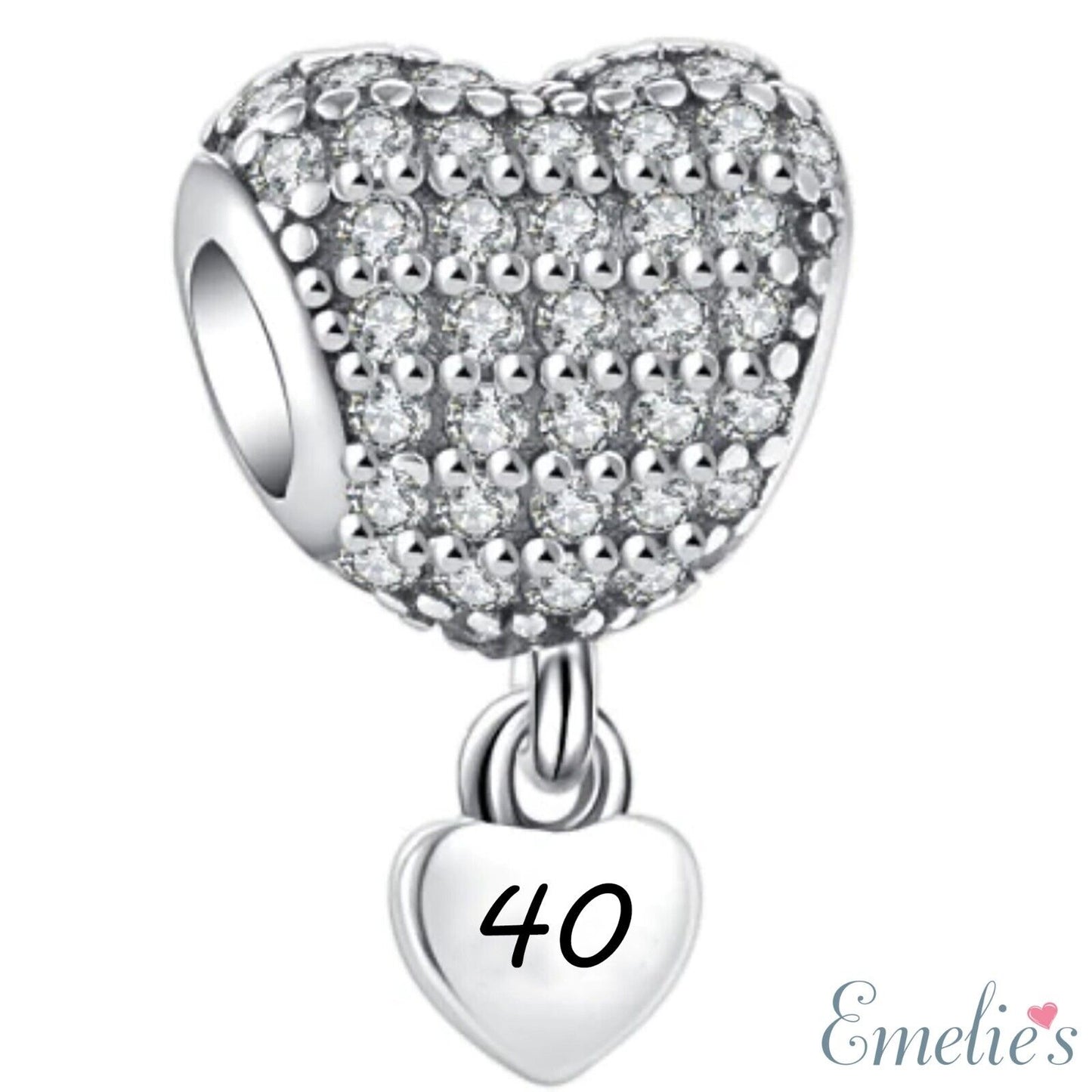 40 Birthday Charm for Pandora Bracelet. 40th Birthday Sterling Silver Charm