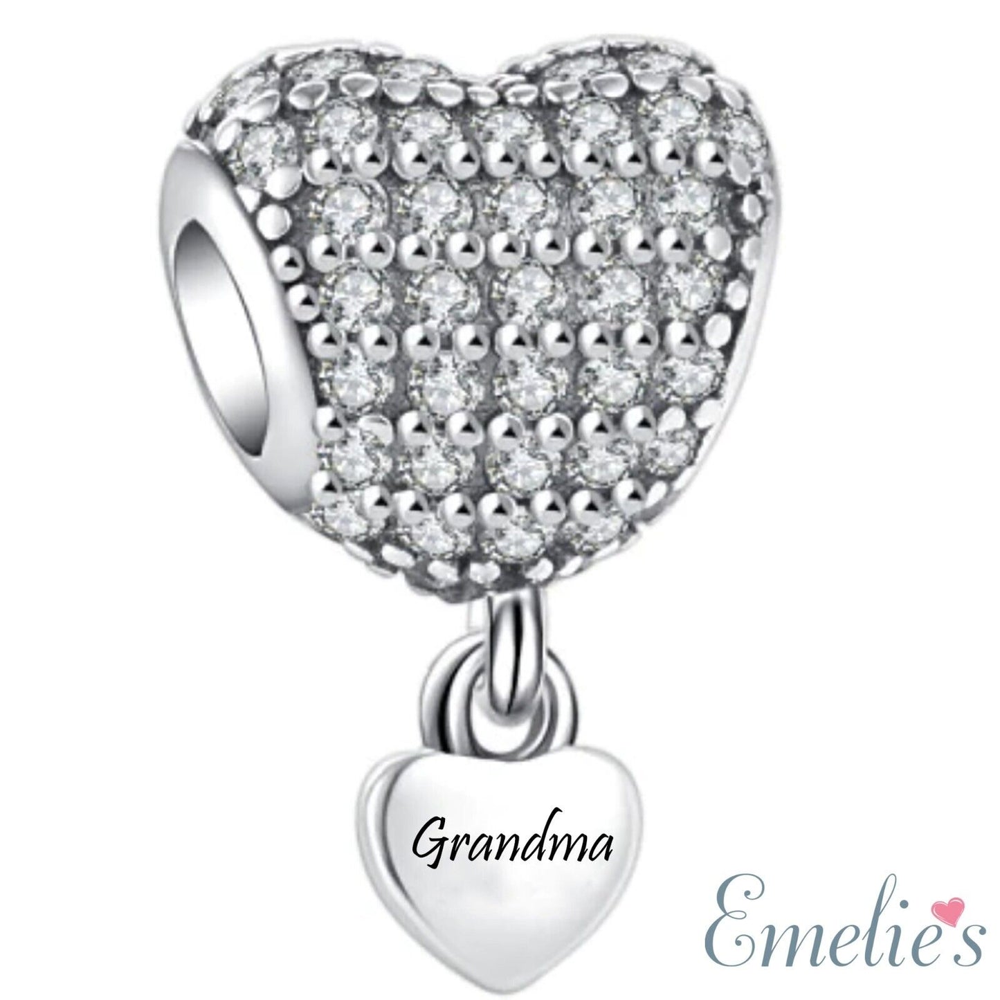 Grandma Charm for Pandora Bracelet. Crystal 925 Sterling Silver. Grandma Gift