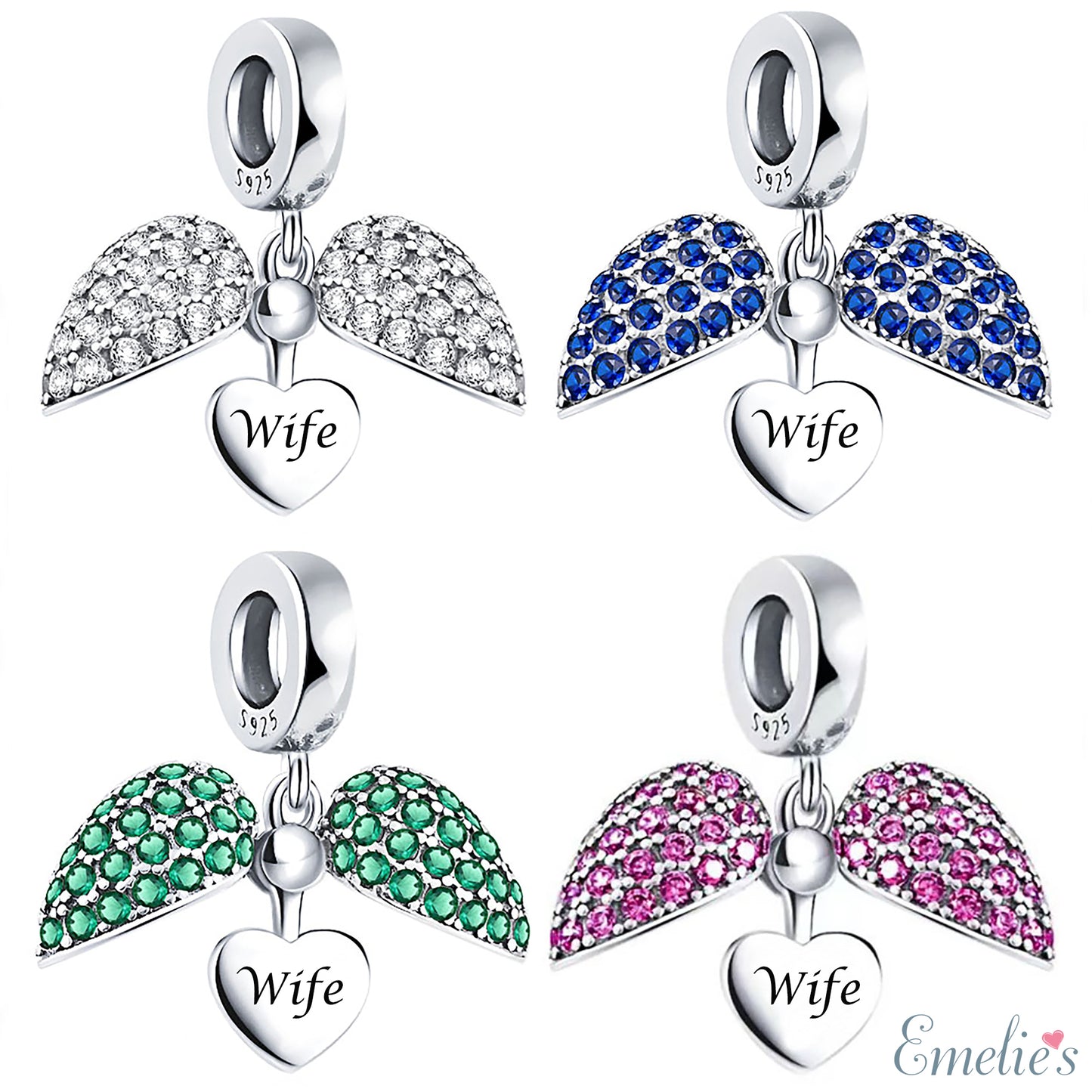 Wife I Love You Heart Necklace. Pendant also fits Pandora Bracelet.  Available in 4 colours