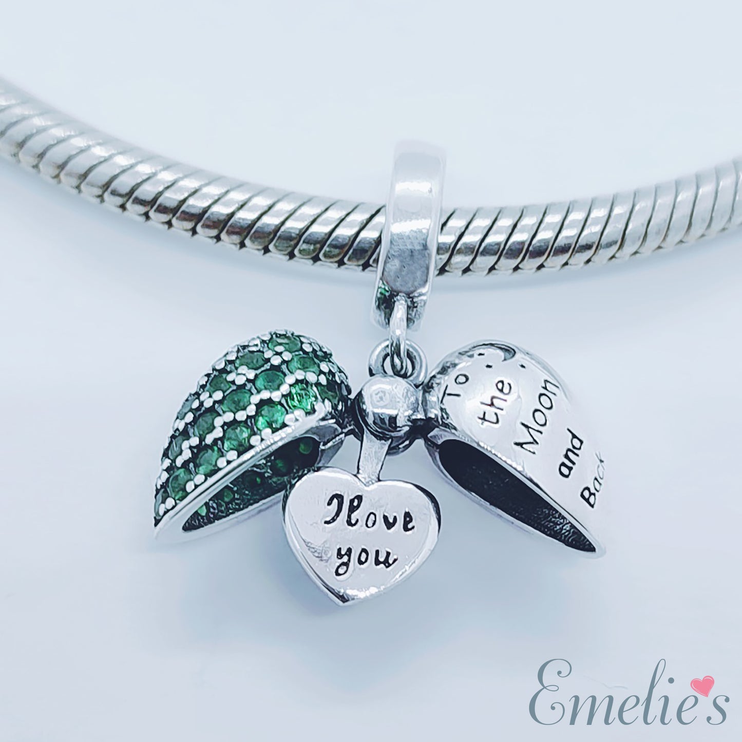 I Love you to the moon and back Pandora Necklace green